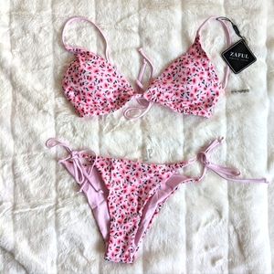 Zaful Floral Reversible tie bikini Pink Medium Size 6